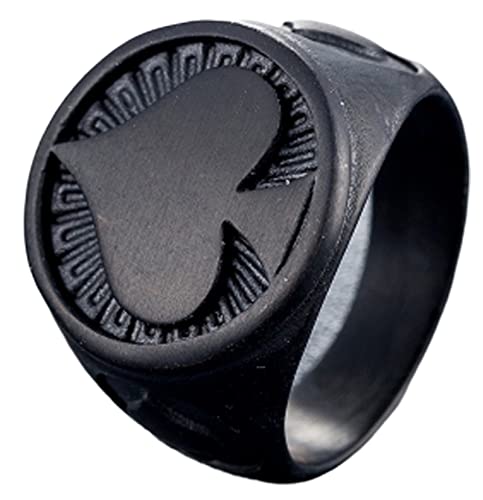 AMDXD Herrenringen, 18MM Verlobungsring Vintage Schwarz Siegelring Pik-Ass, Schwarzer Ring, Weihnachten Hochzeit Engagement Geschenk, Schwarz, Gr.67 (21.3) von AMDXD