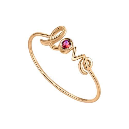 AMDXD Hochzeitsband Gelbgold Au375, Love Bandringe mit Rubin Rot, 9K Gold Pärchen Ringe Echt Gold Schmuck, Gr.54 (17.2) von AMDXD