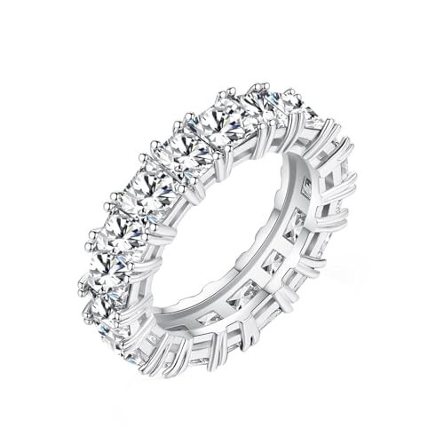 AMDXD Hochzeitsring 14K Weißgold 585, 4 Klaue Trauringe mit Moissanit Rechteckschliff, Au585 Gold Partnerringe Echte Goldschmuck, Gr.62 (19.7) von AMDXD