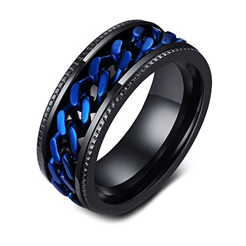 AMDXD Hochzeitsring 8MM, Ring Band Hochzeit Edelstahl Anxiety Ring Kette Drehbarer für Männer, Schwarz Blau, Gr.70 (22.3) von AMDXD