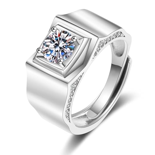 AMDXD Hochzeitsring 9K Au375 Weißgold, Breite Ring Trauringe mit Labor Erstellt Diamant, Gold 375 Pärchen Ringe Diamantring Echt Schmuck, Gr.69 (22.0) von AMDXD