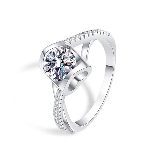 AMDXD Hochzeitsring Weißgold 14K, Herz Trauringe mit Moissanit, Au585 Gold Partnerringe Echte Goldschmuck, Gr.47 (15.0) von AMDXD