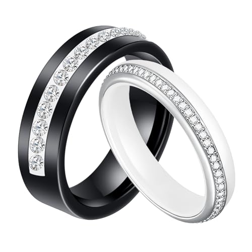 AMDXD Keramik Verlobungsring, 4mm Memoirering Ewigkeitsring mit 5A Zirkonia, Damenring Unzerbrechlich & Verfärbt Sich Nicht & Krazt Nicht Trauringe Eheringe Hochzeit Ringe, Weiß, Gr.52 (16.6) von AMDXD