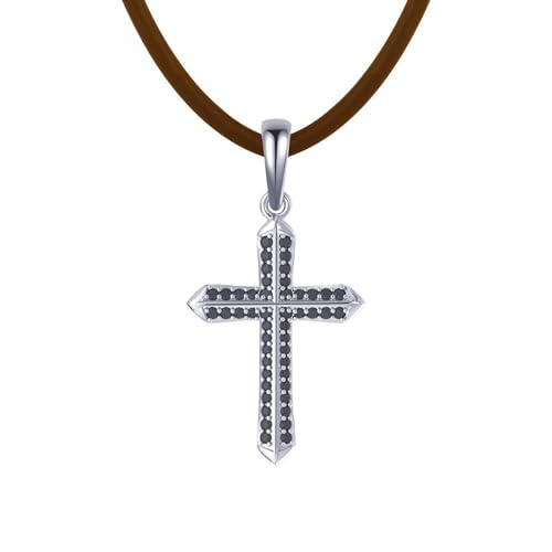 AMDXD Kette 925 Boho, S925 Sterlingsilber Anhänger Halskette Zirkonia Kreuz, Silber Braun Halskette Herren Hochzeit mit Zirkonia, 60CM von AMDXD