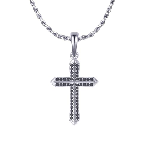 AMDXD Kette 925 Dünn, Sterling 925 Silber Anhänger Halskette Zirkonia Kreuz, Silber Herren Halskette mit Zirkonia, 60CM von AMDXD