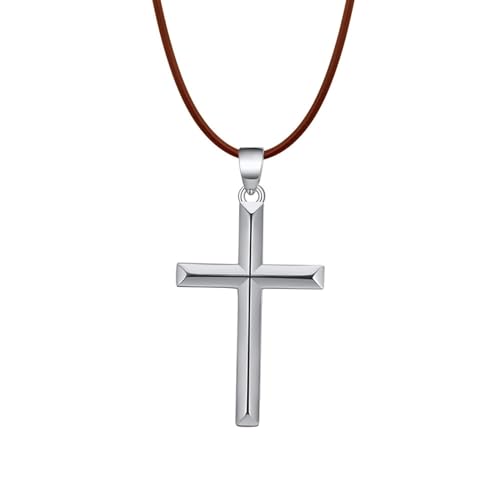 AMDXD Kette 925 Dünn, Sterlingsilber Anhänger Halskette Klassiker Kreuz, Silber Braun Kette Mann Geschenk, 55CM von AMDXD