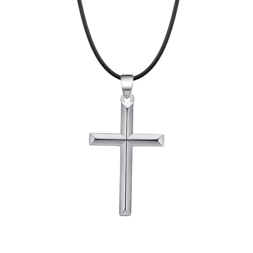 AMDXD Kette 925 Herren, Sterling Silber 925 Anhänger Halskette Klassiker Kreuz, Silber Schwarz Herren Halskette, 55CM von AMDXD