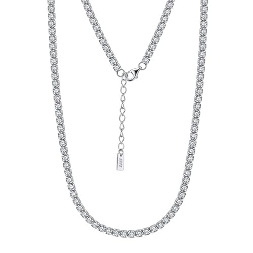 AMDXD Kette 925 Silber Gothic, S925 Silber Halskette Anhänger Elegant Reihe 3MM Rund Zirkonia, Silber Kette Frau Geschenk mit Zirkonia, 40CM von AMDXD