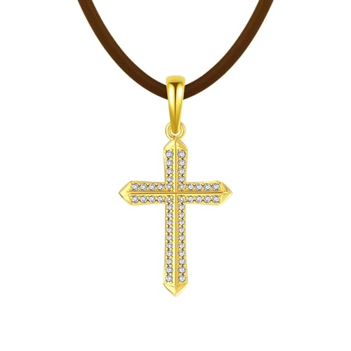 AMDXD Kette 925 Silber Herren, Sterling S925 Silber Halskette Anhänger Zirkonia Kreuz, Gold Braun Herren Kette Hochzeit mit Zirkonia, 60CM von AMDXD