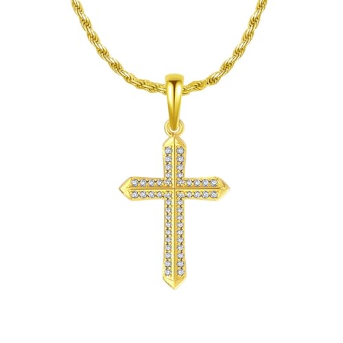 AMDXD Kette 925er Silber Herren, 925 Sterlingsilber Halskette Anhänger Zirkonia Kreuz, Gold Halskette Herren Modeschmuck mit Zirkonia, 60CM von AMDXD