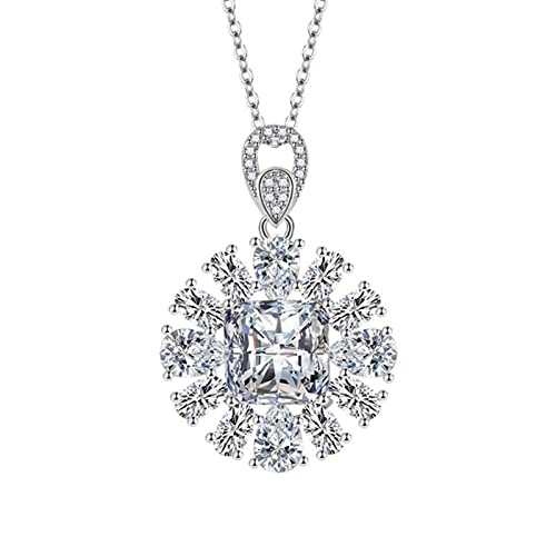 AMDXD Kette Damen, Asscher Zirkonia Frauen Halskette Geschenk Blumen Design, Weiß Halskette von AMDXD