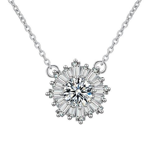 AMDXD Kette Damen 18K 750 Weißgold, Blumen Frauen Halskette Geschenk mit Labor Erstellt Diamant, Au750 Gold Damenkette Echtschmuck, 45+5cm von AMDXD