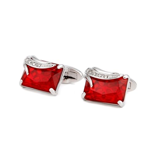 AMDXD Manschettenknöpfe, Elegant Cufflinks Shirt for Men mit Zirkonia Rot, Silber Manschettenknöpfe für Herren zur Hochzeit, Verlobung, Valentinstag, Jahrestag von AMDXD