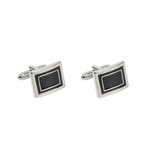 AMDXD Manschettenknöpfe, Rechteck Cufflinks, Silber Schwarz Manschettenknöpfe für Anzug Hemd Hochzeit Business Graduation Gift von AMDXD