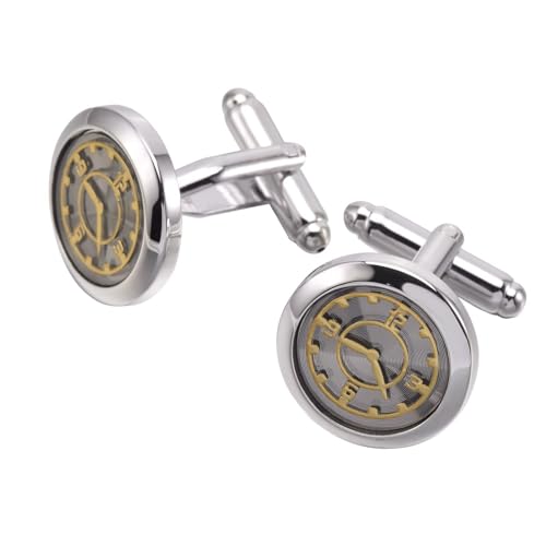 AMDXD Manschettenknöpfe, Uhr Cufflinks Wedding, Silber Manschettenknöpfe für Herren zur Hochzeit, Verlobung, Valentinstag, Jahrestag von AMDXD