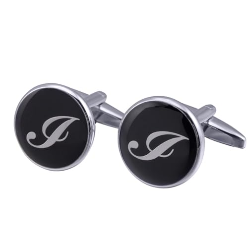 AMDXD Manschettenknöpfe Elegant, Buchstaben I Cufflinks Shirt for Men, Silber Schwarz Manschettenknöpfe Hochzeitsgeschenke von AMDXD