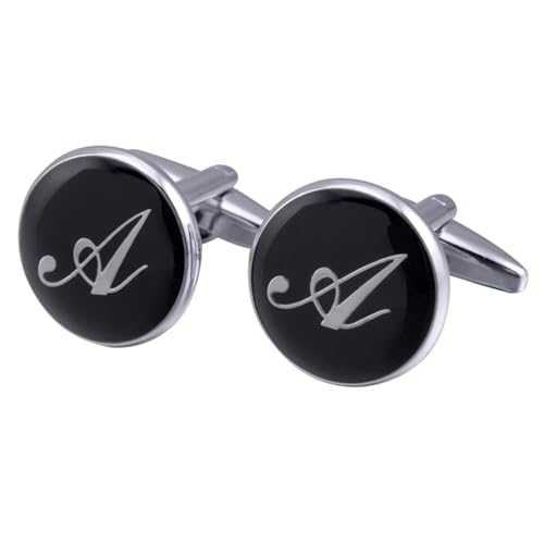 AMDXD Manschettenknöpfe Glänzend, Buchstaben A Cufflinks for Men, Silber Schwarz Manschettenknöpfe für Anzug Hemd Hochzeit Business Graduation Gift von AMDXD