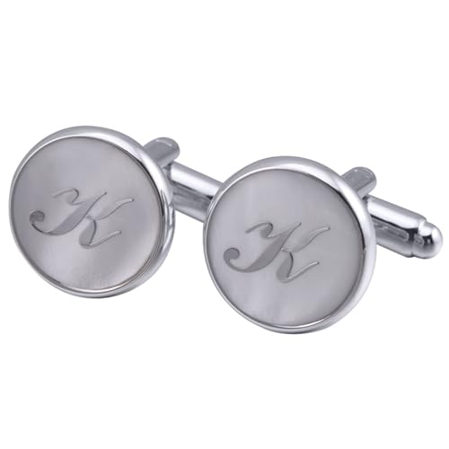 AMDXD Manschettenknöpfe Hemd, Buchstaben K Cufflinks Box for Men, Silber Manschettenknöpfe für Herren zur Hochzeit, Verlobung, Valentinstag, Jahrestag von AMDXD