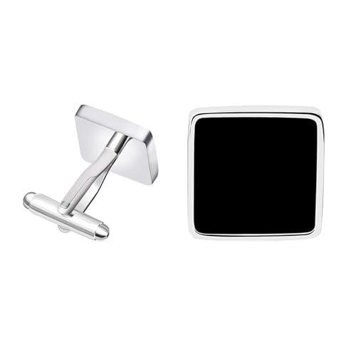 AMDXD Manschettenknöpfe Hemd, Quadrat Cufflinks Box for Men, Silber Schwarz Manschettenknöpfe für Anzug Hemd Hochzeit Business Graduation Gift von AMDXD