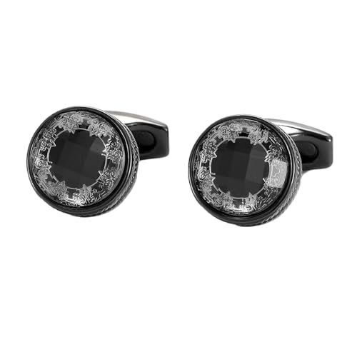 AMDXD Manschettenknöpfe Hemd, Rund Blumen Muster Cufflinks Wedding, Schwarz Manschettenknöpfe für Herren zur Hochzeit, Verlobung, Valentinstag von AMDXD