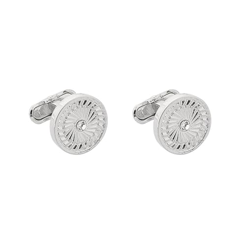 AMDXD Manschettenknöpfe Hemd, Rund Cufflinks for Men mit Zirkonia, Silber Manschettenknöpfe für Anzug Hemd Hochzeit Business Graduation Gift von AMDXD