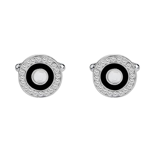 AMDXD Manschettenknöpfe Hemd, Rund Emaille Cufflinks mit Zirkonia, Silber Schwarz Manschettenknöpfe für Herren zur Hochzeit, Verlobung, Valentinstag, Jahrestag von AMDXD