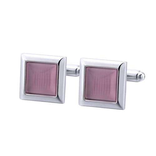 AMDXD Manschettenknöpfe Hemd Herren, Quadrat Stein Cufflinks for Men, Silber Rosa Manschettenknöpfe Hochzeitsgeschenke von AMDXD