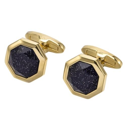 AMDXD Manschettenknöpfe Hemden, Geometrisch Dunkelblau Stein Cufflinks Wedding, Gold Manschettenknöpfe für Anzug Hemd Hochzeit Business Graduation Gift von AMDXD