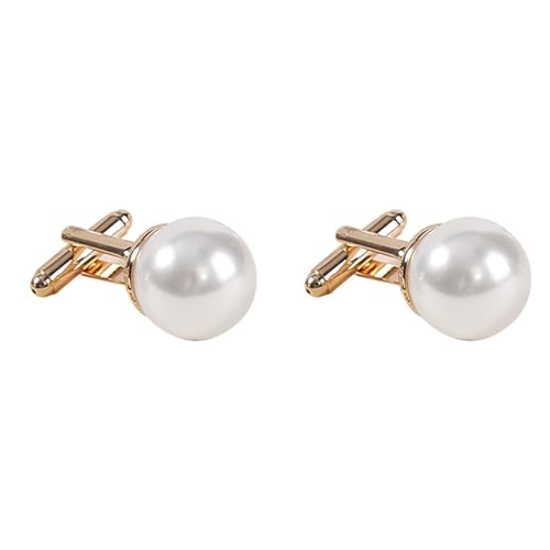 AMDXD Manschettenknöpfe Hemden, Rund Perle Cufflinks for Men Gold, Gold Manschettenknöpfe für Herren zur Hochzeit, Verlobung, Valentinstag, Jahrestag von AMDXD