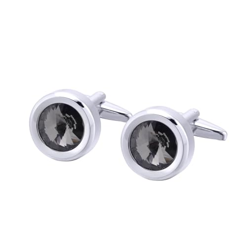 AMDXD Manschettenknöpfe Herren, Rund Cufflinks for Men Gold mit Zirkonia Grau, Silber Manschettenknöpfe für Herren zur Hochzeit, Verlobung, Valentinstag, Jahrestag von AMDXD