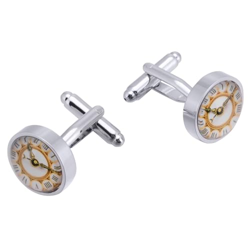 AMDXD Manschettenknöpfe Herren, Uhr Cufflinks Wedding, Silber Manschettenknöpfe für Anzug Hemd Hochzeit Business Graduation Gift von AMDXD