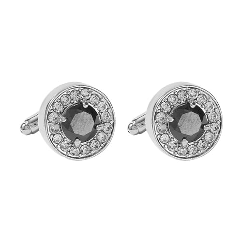 AMDXD Manschettenknöpfe Herren Edelstahl, Rund Cufflinks mit Zirkonia Weiß Schwarz, Silber Manschettenknöpfe Hochzeitsgeschenke von AMDXD