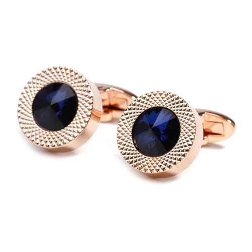 AMDXD Manschettenknöpfe Herren Elegant, Rund Cufflinks Wedding mit Zirkonia Blau, Rose Gold Manschettenknöpfe für Unternehmen von AMDXD