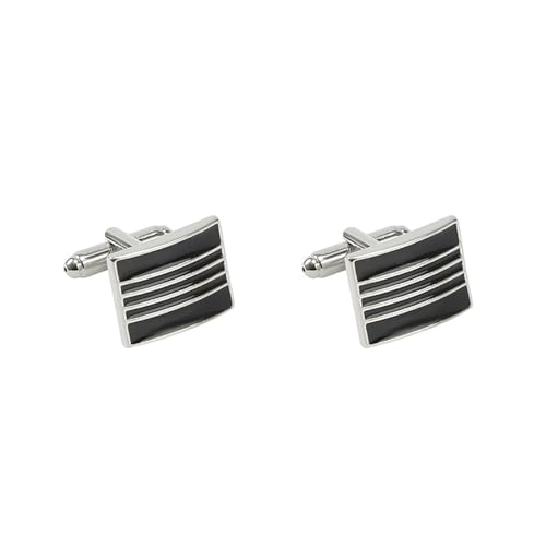 AMDXD Manschettenknöpfe Herren Modern, Quadrat Streifen Cufflinks Box for Men, Silber Schwarz Manschettenknöpfe für Anzug Hemd Hochzeit Business Graduation Gift von AMDXD