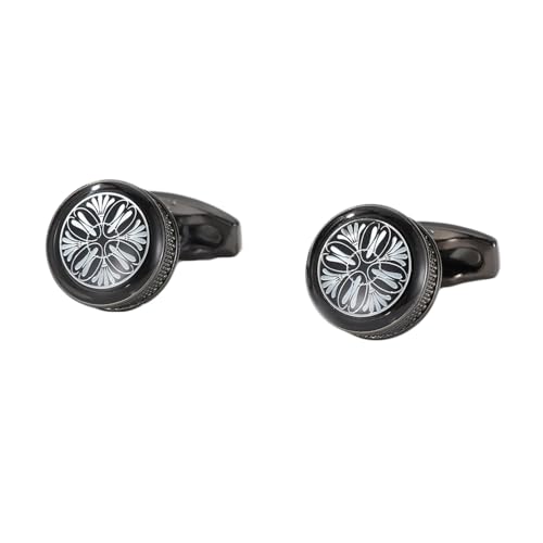 AMDXD Manschettenknöpfe Herren Modern, Rund Blumen Cufflinks for Men, Schwarz Manschettenknöpfe für Herren zur Hochzeit, Verlobung, Valentinstag, Jahrestag von AMDXD