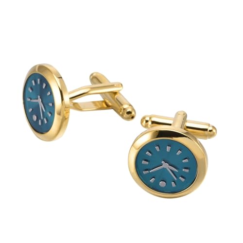 AMDXD Manschettenknöpfe Herren Modern, Uhr Cufflinks Box for Men, Gold Blau Manschettenknöpfe für Unternehmen von AMDXD