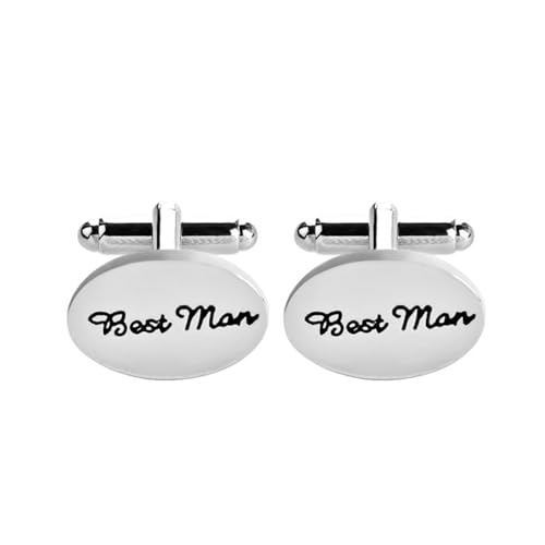 AMDXD Manschettenknöpfe Herren Personalisiert, Best Man" Oval Cufflinks for Men Gold, Silber Manschettenknöpfe für Anzug Hemd Hochzeit Business Graduation Gift von AMDXD