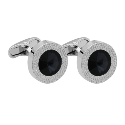 AMDXD Manschettenknöpfe Herren Retro, Rund Cufflinks Box for Men mit Zirkonia Schwarz, Silber Manschettenknöpfe für Herren zur Hochzeit, Verlobung, Valentinstag, Jahrestag von AMDXD