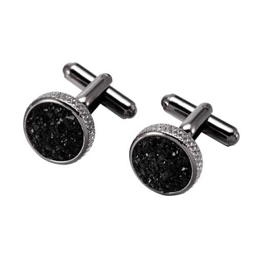 AMDXD Manschettenknöpfe Herren Retro, Rund Cufflinks for Men, Schwarz Manschettenknöpfe für Unternehmen von AMDXD