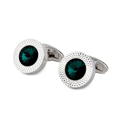 AMDXD Manschettenknöpfe Herren Retro, Rund Cufflinks for Men Gold mit Zirkonia Grün, Silber Manschettenknöpfe für Anzug Hemd Hochzeit Business Graduation Gift von AMDXD