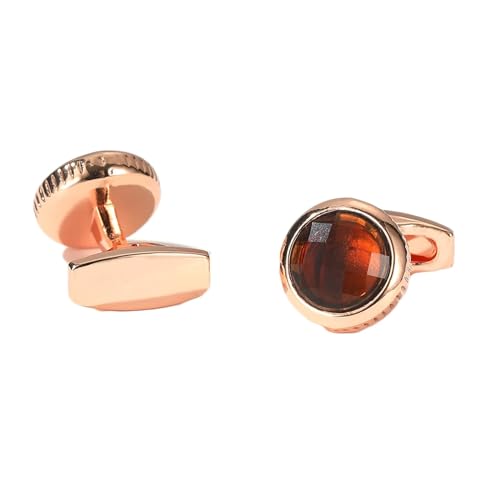 AMDXD Manschettenknöpfe Herren Vintage, Rund Cufflinks Box for Men mit Zirkonia Braun, Rose Gold Manschettenknöpfe für Herren zur Hochzeit, Verlobung, Valentinstag von AMDXD