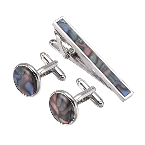 AMDXD Manschettenknöpfe Krawattenklammer, Abalone-Schale Cufflinks Shirt for Men, Silber Manschettenknöpfe Krawattennadeln Tie Clip Hochzeitsgeschenke von AMDXD