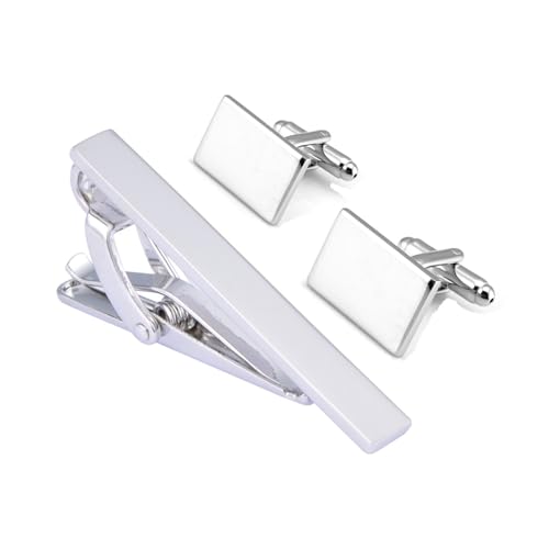 AMDXD Manschettenknöpfe Krawattenklammer, Rechteck Cufflinks Box for Men, Silber Manschettenknöpfe Krawattennadeln Tie Clip für Anzug Hemd Hochzeit Business Graduation Gift von AMDXD