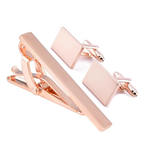 AMDXD Manschettenknöpfe Krawattenklammer, Rechteck Cufflinks Wedding, Rose Gold Manschettenknöpfe Krawattennadeln Tie Clip Hochzeitsgeschenke von AMDXD