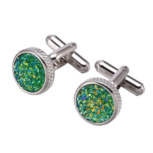 AMDXD Manschettenknöpfe Personalisiert, Rund Cufflinks for Men Gold, Silber Grün Manschettenknöpfe Hochzeitsgeschenke von AMDXD