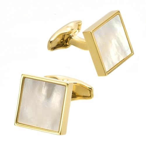 AMDXD Manschettenknöpfe Vintage, Muschel Cufflinks for Men, Gold Manschettenknöpfe für Herren zur Hochzeit, Verlobung, Valentinstag, Jahrestag von AMDXD