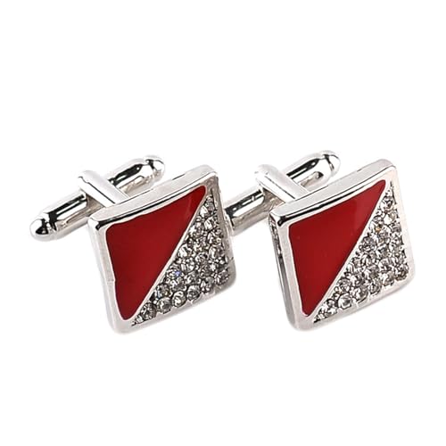 AMDXD Manschettenknöpfe Vintage, Quadrat Cufflinks Wedding mit Zirkonia, Silber Rot Manschettenknöpfe für Anzug Hemd Hochzeit Business Graduation Gift von AMDXD