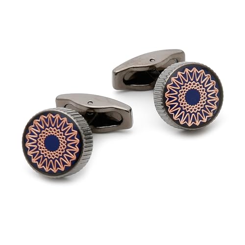 AMDXD Manschettenknöpfe Vintage, Rund Blumen Muster Cufflinks Wedding, Schwarz Manschettenknöpfe Hochzeitsgeschenke von AMDXD