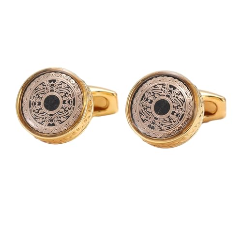 AMDXD Manschettenknöpfe für Herren, Rund Cufflinks Shirt for Men, Gold Manschettenknöpfe für Anzug Hemd Hochzeit Business Graduation Gift von AMDXD