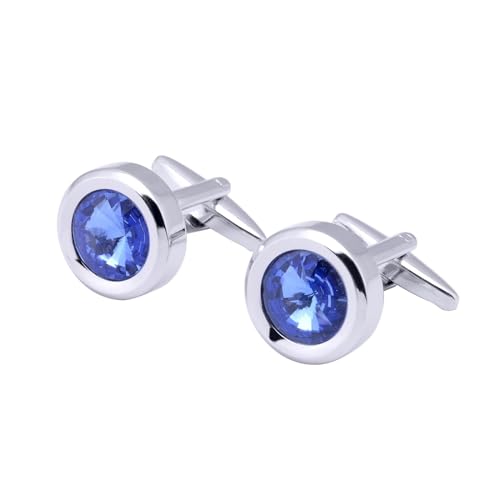 AMDXD Manschettenknöpfe mit Gravur, Rund Cufflinks Shirt for Men mit Zirkonia Blau, Silber Manschettenknöpfe für Anzug Hemd Hochzeit Business Graduation Gift von AMDXD